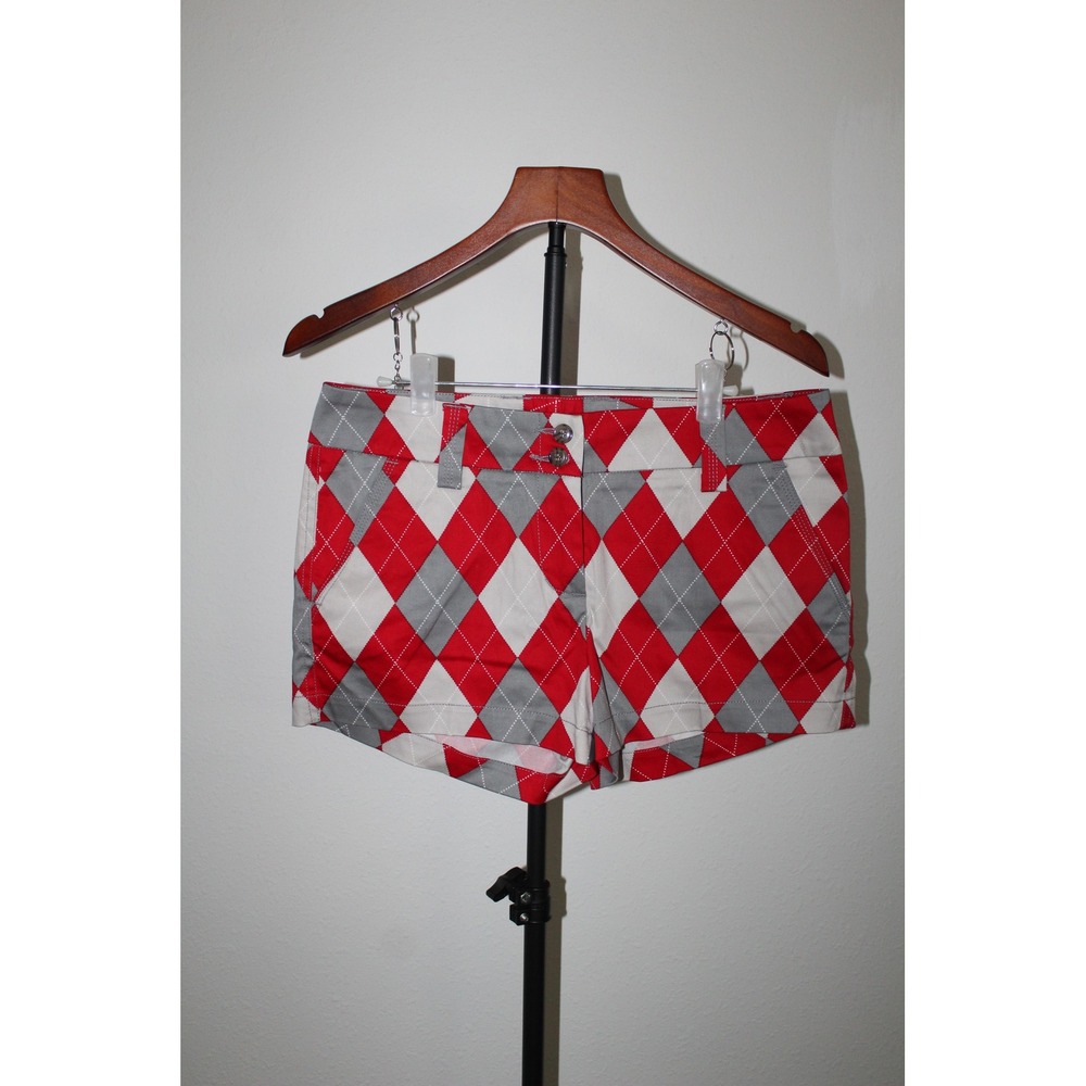 Loudmouth Golf Red Grey Argyle Shorts Womens 4 Bold Preppy Diamond Alabama NWT